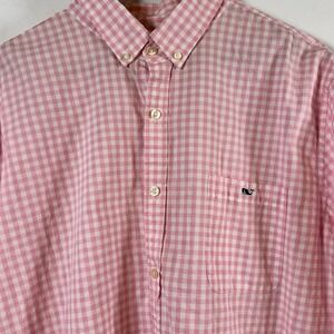 Vineyard Vines Slim Fit Tucker Mens Sz XL Pink White Gingham Check Button Down